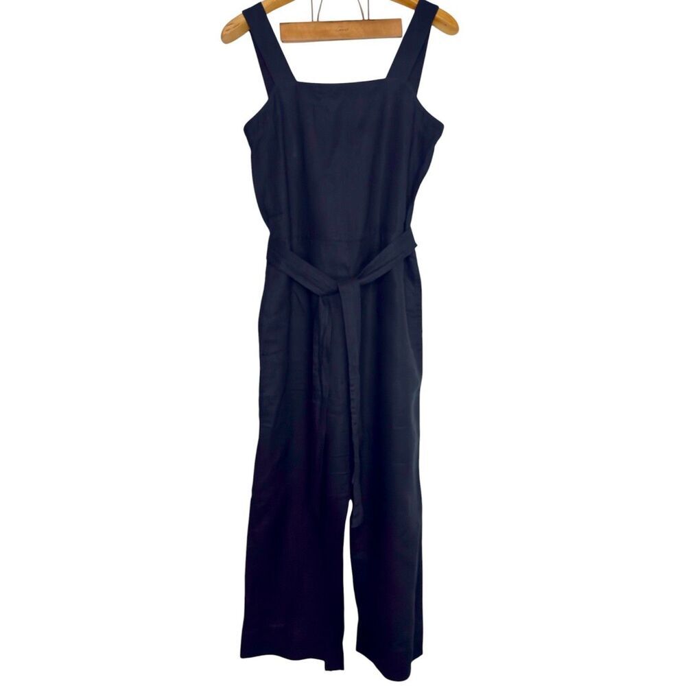 Quince Women's 100% European Black Linen Square Neck Light Weight Jumpsuit Sz: S